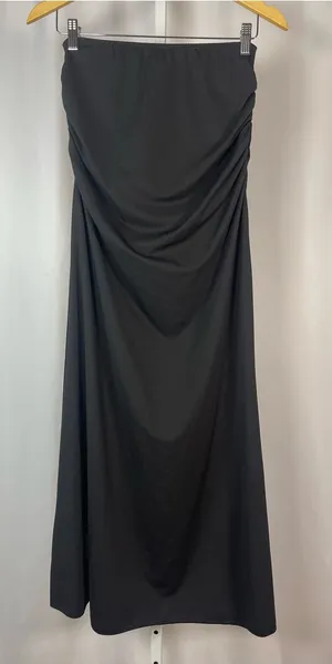 SHEIN Black Large Strapless Ruched Midi Dress Elegant Vacation Evening Solid thumbnail 1