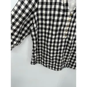LL‎ Bean Womens XL Black White Gingham Cotton Henley 3/4 Sleeve Top thumbnail 4
