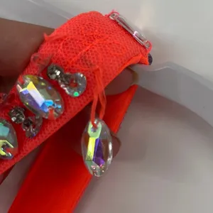 Sequin Hearts Y2K Neon Rhinestone Dress Sz 5 Prom Coral Pageant Bling Glam HOCO thumbnail 7