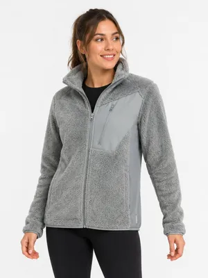 Columbia Gray High-Pile Fleece Full-Zip Jacket Women’s L thumbnail 1