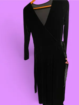 Cute NWT Halara black velvet faux wrap wide leg jumpsuit pockets stretchy active thumbnail 2