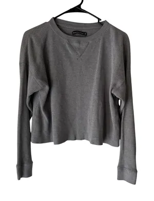 Abercrombie & Fitch Sweater Womens XS Gray Waffle Knit Long‎ Sleeve Top thumbnail 1