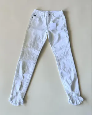 KanCan White High Rise Ankle Skinny Jeans Distressed Frayed Tulip Hem 1/24 NEW thumbnail 1