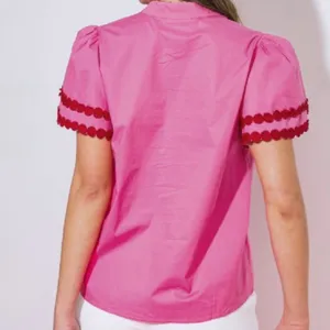 NWT Bibi Pink V Neck‎ Poplin Blouse puff shoulder Sz S thumbnail 2