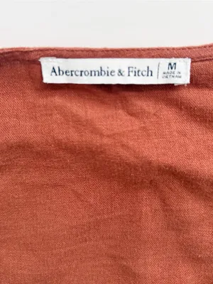 Abercrombie & Fitch Linen Blend Front Tie Cropped Top - Rust - Medium thumbnail 4