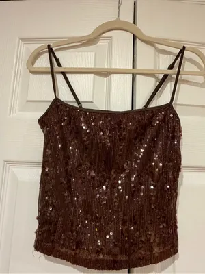 Motel Rocks Biyaya Cami Top With Binding In Sequin Brown thumbnail 4