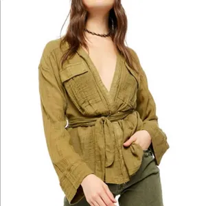 NEW Free People Blouse/Lightweight Jacket Olive S thumbnail 4