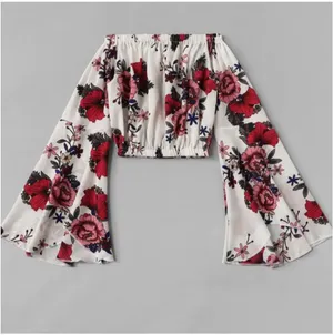 Floral Bell Sleeve Off The Shoulder Crop Top thumbnail 2