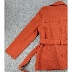 Sandro Sportswear Womens Coat Jacket Large Orange Wool Double Breasted Belted thumbnail 13