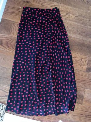 Black With Red Flowers Maxi Skirt thumbnail 1