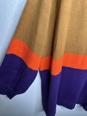 Lane Bryant Sweater Womens 26/28 Brown Orange Purple V Neck Colorblock Pullover thumbnail 3
