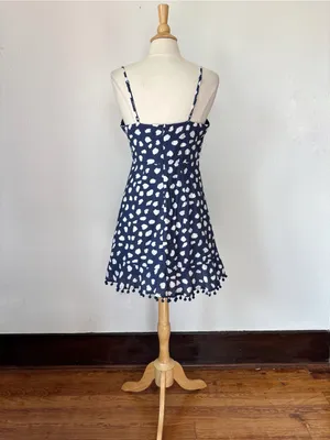THML Navy Blue & White Pom Pom Trim V-Neck Sleeveless Dress thumbnail 8