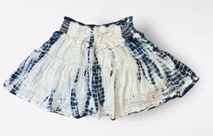 Surf‎ Gypsy Blue White Metallic Tie Dye Tiered Ruffled Mini Skirt Size M thumbnail 1