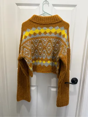 Free People Alpine Alpaca Blend Mock neck Cropped Fair Isle Sweater Small thumbnail 5