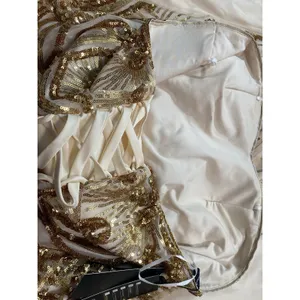 Angel Fashions Strapless Gold Sequin Beaded Long Gown Dress Women Size L thumbnail 15