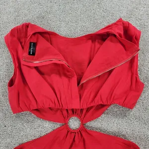 White Fox Cutout Ring Dress Womens L Red Sleeveless Mini Fit & Flare Ruffle Hem thumbnail 14