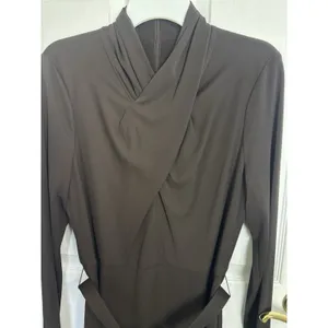 NWOT Lauren Ralph Lauren Brown Belted Mockneck Jersey Dress 14 Stretch thumbnail 6