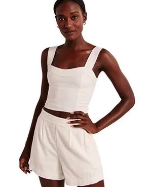 NWT Abercrombie & Fitch Square Neck Linen Crop Top – White – XL thumbnail 1