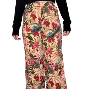 Evolutionary Tropical Floral Wide Leg Pants Boho Vacation Beach‎ Flowy Sz Small thumbnail 8