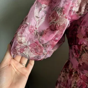 Floral Embroidered Mesh Mini Dress Pink Puff Sleeve Coquette Audrey Parks M thumbnail 4