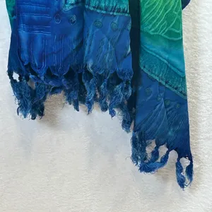Rima Tropical Fish Batik Sarong Wrap Green Blue Tassel Fringe Beach‎ Cover Up thumbnail 5