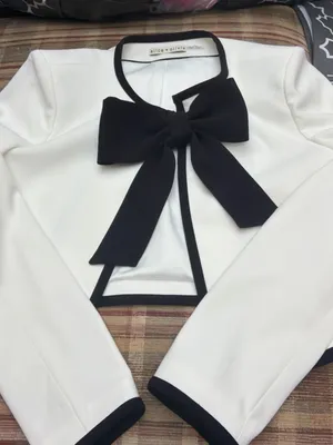 Alice + Olivia White Cropped Blazer with Black Bow Trim thumbnail 1
