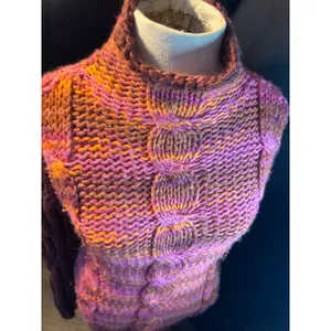 Desigual Womens Chunky Cable Knit Sweater Mock Neck Pink Orange Purple 67J2LB8 S thumbnail 8