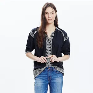 Madewell -348 Embroidered Camelia Tassel Top Black 3/4‎ Sleeve Size Small thumbnail 2