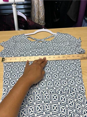 LOFT Geometric Crisscross Back Fit & Flare Dress Blue White Size 0 thumbnail 14