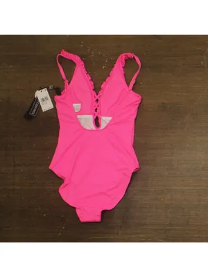 La Blanca Womens Island Goddess Ruffled Plunge One Piece Swimsuit Bright Pink 4 thumbnail 2