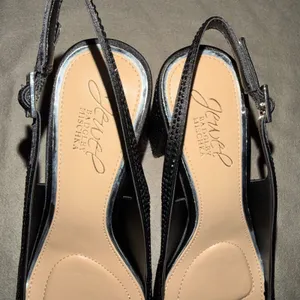 Jewel Badgley‎ Mischka Womens Black Crystal Embellished Slingback Block Heels 6 thumbnail 4