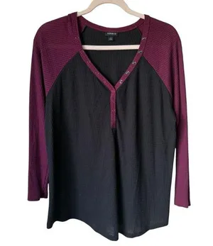 Torrid black and purple waffle knit raglan Henley plus size top 1 thumbnail 1