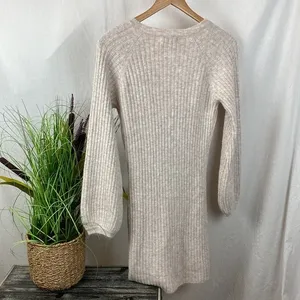 Steve Madden BB Dakota Ivory Ribbed Long Sleeve Knit Sweater Dress L thumbnail 3