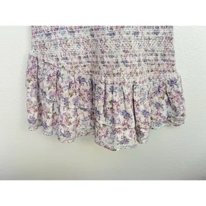 LOVESHACKFANCY Floral Smocked Mini Dress Puff Sleeve Asymmetric Ruffle Coquette thumbnail 11