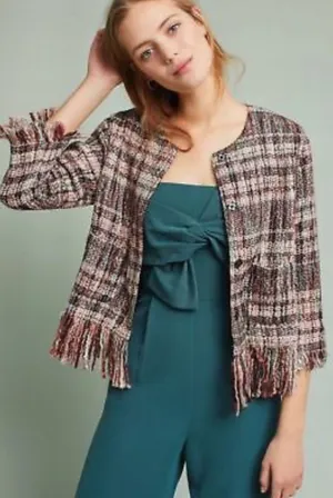Ett: twa Anthropologie Fringe Tweed Blazer Jacket Size Small‎ Academia Old Money thumbnail 1