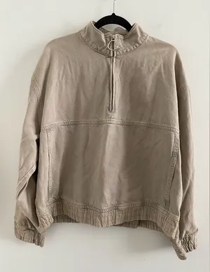 Zara Utility Quarter Zip Pullover Denim Jacket With Ring Zipper Size Medium thumbnail 1
