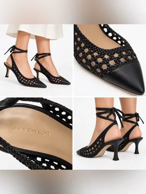 Ann Taylor Black Woven Leather Pointed Toe Slingback Heels Size 9.5 thumbnail 2