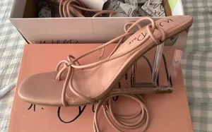 Pink wrap around heels with clear heel  thumbnail 1