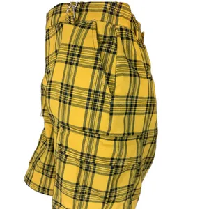 Hot Topic Yellow & Black Plaid Pleated Front Cargo Suspender Shorts (S) thumbnail 8