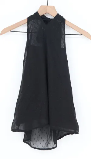 Forever 21 Top Womens S Shein Swiss Dot Halter Black Tie Back Open Back thumbnail 1