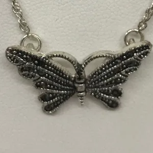 Marcasite Butterfly Dainty Chain Silver Necklace thumbnail 5