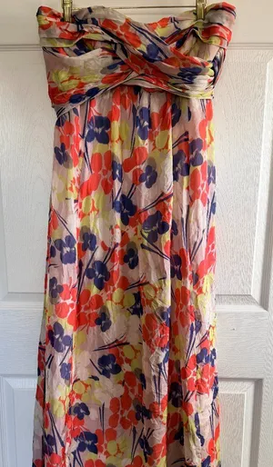 Rubber Ducky Floral Strapless Maxi Dress LARGE thumbnail 1