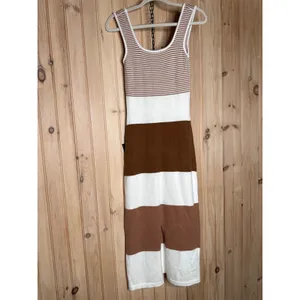 NWT Lulus Easily Gorgeous Ivory and Brown Striped Midi Sweater Dress Casual Sz S thumbnail 6
