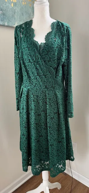 Missmay Green Lace Long Sleeve Dress XL | Retro, Goth Grunge Elegant Party thumbnail 1