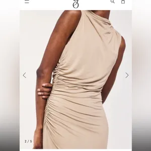 Zara Sleeveless Ruched Midi Dress in Beige thumbnail 2