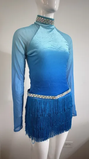 Weissman Blue Ombre Jazz Latin Dance Costume Fringe Sequin Belt Size MA thumbnail 1