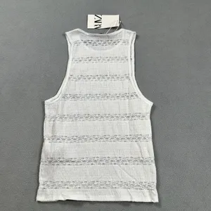 ZARA Woman Tank Top Knit Top Sleeveless M White Crochet Lace Trim Textured‎ NWT thumbnail 4