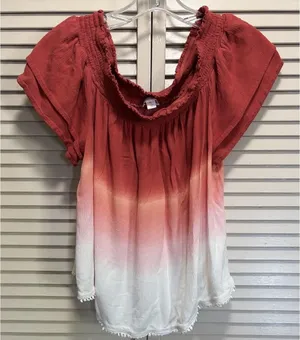 Xhilaration Orange/White Ombre Short Sleeve Smock Boat Neck Size XL Crochet thumbnail 1