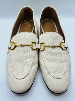 Mango MNG Leather Horsebit Loafers Ivory Pebbled Gold Bit Classic Preppy Quiet Luxury Slip On US 6 thumbnail 3