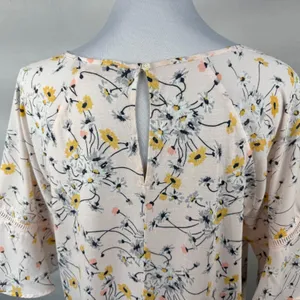 Loft Ladies Blouse Sz M Pink Floral Ruffle 3/4 Length Sleeve Ladder Trim Career thumbnail 5